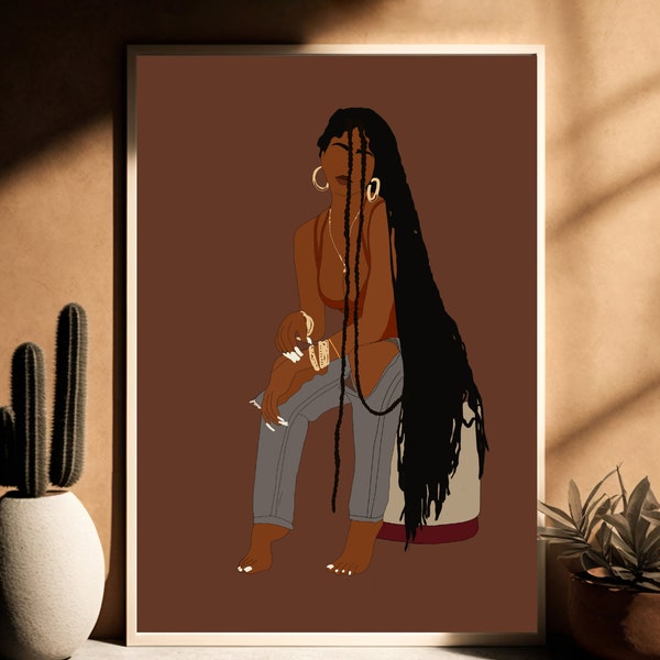 Black Afro Woman Art Print: Modern African American Wall Art (Digital Download)
