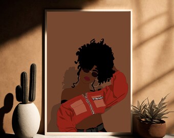 Konsttryck med svart kvinna: Afrikansk väggkonst (digital nedladdning)