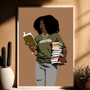 Black Woman Reading Book, Black Woman Wall Art, Black Woman Art, Black Girl Magic, African American Wall Art, African Wall Art, Wall Art