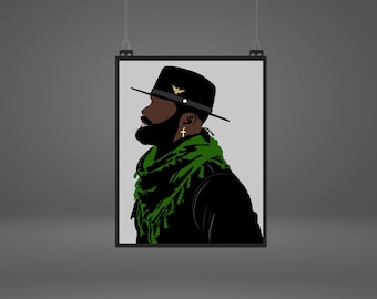 Black Man Art Poster: Afro Hat Portrait (Digital Download)