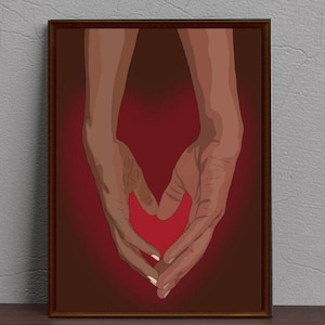 Black Love Heart Hands Art Print, African American Couple Poster