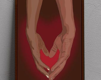 Black Love Heart Hands Art Print, African American Couple Poster
