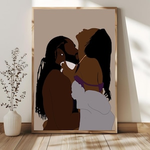 Schwarze Liebeskunst, schwarze Liebeswandkunst, schwarze Paare Wandkunst, schwarze Paarkunst, schwarze Liebe, afrikanische Kunst, afrikanische Wandkunst, schwarzer Kunstdruck