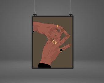 Impressão artística de mãos de homem negro: ilustração de anéis (download digital)
