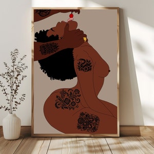 Black Love-kunstprint: Afrikaans stel, getatoeëerde vrouw (digitale download)