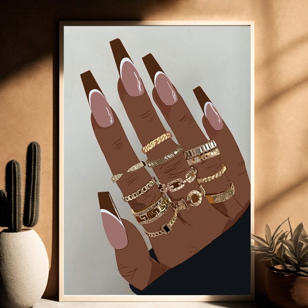 Nails art, Nails wall art, Affiche d’art de femmes afro noires, impression physique, art mural, femme noire, impression appartenant à des noirs, impression murale, décoration de la maison