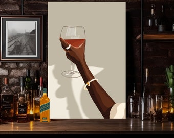 Black Woman Drinking Wine Art Print: African American Wall Decor (PDFs)