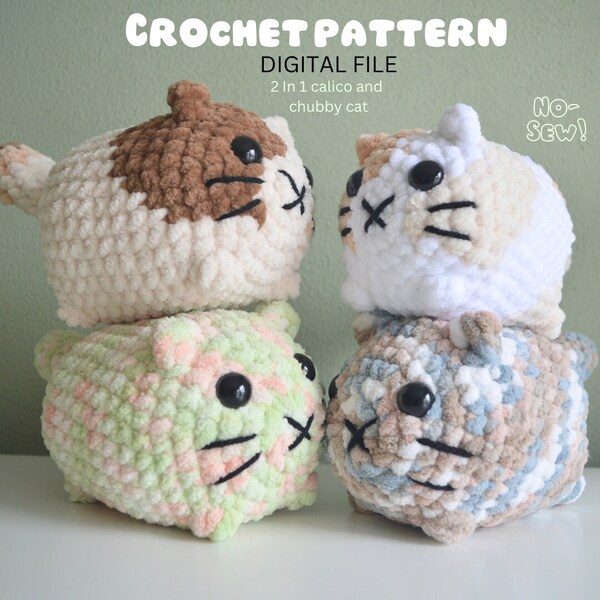 Chubby cat and calico cat 2 in 1 pattern cat loafs NO-SEW