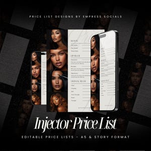 Modelos de lista de preços de estética leve para injetores, lista de preços editável para injetores de enfermagem, formato A5 e história, menu de preços MedSpa