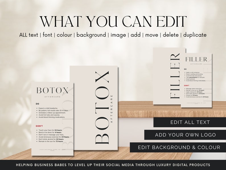 DIY Botox Filler Aftercare Card Design Mini Templates Light, Editable, Printable, Instant, Aesthetic Beauty Post Care, Injectables, MedSpa image 2