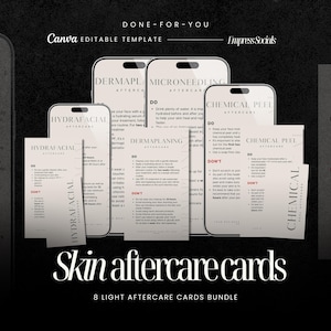Lot de cartes de soins pour la peau | HydraFacial, peeling chimique, microneedling, dermaplaning | Cartes postales imprimables modifiables