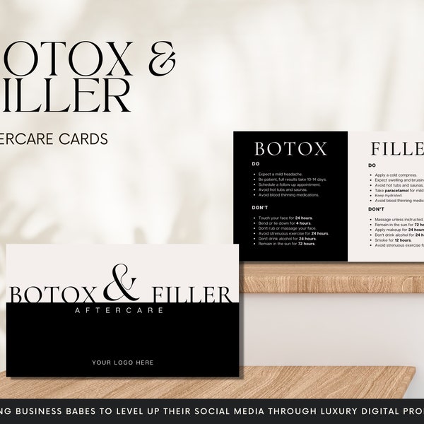 DIY Botox Filler Nazorg Kaartontwerp Mini-sjablonen, bewerkbaar, afdrukbaar, instant, esthetische schoonheidspostverzorging, injectables, MedSpa