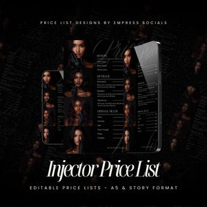 DIY Aesthetic Price List Template | Dark Injector Price List | Printable Nurse Injector Menu | A5 Price List | Instagram Story | Medspa Flye