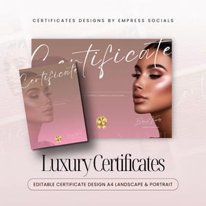 Bearbeitbare A4-Zertifikatvorlage Braun Rosa, DIY-Beauty-Schulungsdiplom, druckbare Abschlussbescheinigung, Canva Sofort-Download