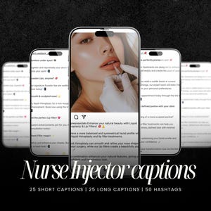 50 Aesthetics Practitioner Instagram Caption Bundle | 50 Hashtags | Social Media Editable Caption Template | Cosmetic Injector Captions