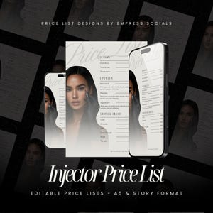Light Aesthetic Price List | Injector Price List Template | Nurse Injector Design | A5 & Story Canva | Medspa Editable Menu