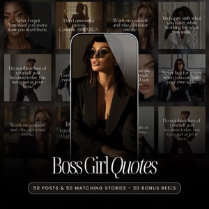 100 Boss Girl Quotes (Dark Aesthetic) + 30 Bonus Reels | Editable Canva Templates | Instagram Baddie Vibe Social Media Post Pack