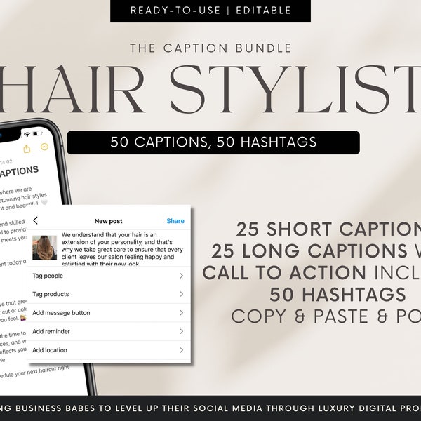 Hair Stylist Hairdresser Caption Bundle (For Instagram) | 50 Captions & 50 Hashtags