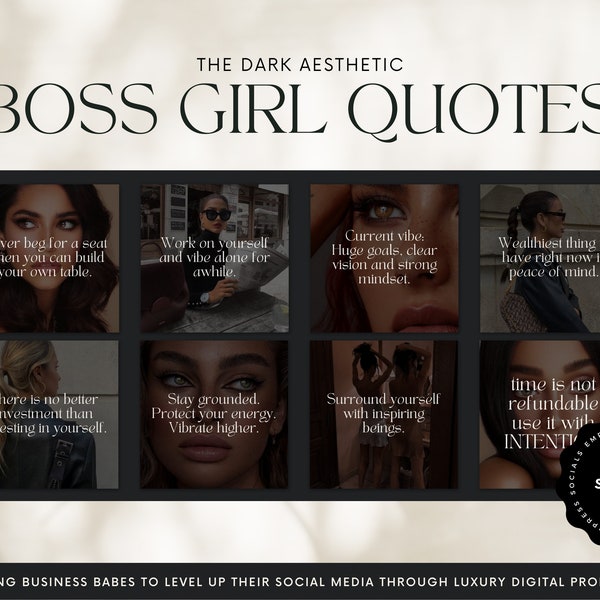 100 Instagram Girl Boss Quotes Dark| Baddie vibe Social Media Quotes Pack| Editable Instagram Affirmation Posts| Boss girl Canva Templates