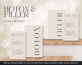Mini-modèles de conception de cartes de soins de suite, remplisseuse de Botox DIY Léger, modifiable, imprimable, instantané, esthétique, soins post-beauté, produits injectables, MedSpa
