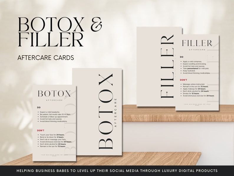 DIY Botox Filler Aftercare Card Design Mini Templates Light, Editable, Printable, Instant, Aesthetic Beauty Post Care, Injectables, MedSpa image 1