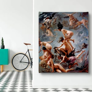Vision of Faust by Luis Ricardo Falero Canvas/Poster, Witches Going to Their Sabbath Classic Printed Rolled/Unstretched Canvas, Wall Art