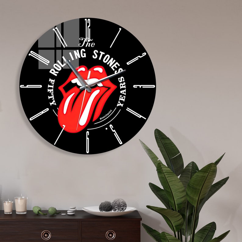 The Rolling Stones Glass Wall Clock Large Wall Clock Silent Etsy