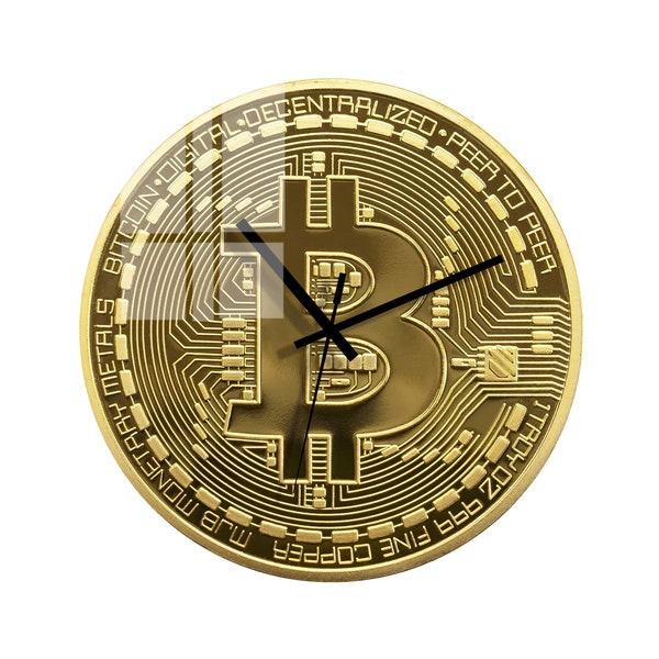 Horloge murale en verre Crypto Bitcoin, grande horloge murale, silencieux non tic-tac, décoration d'intérieur, horloge murale ronde, taille personnalisée, idée cadeau originale