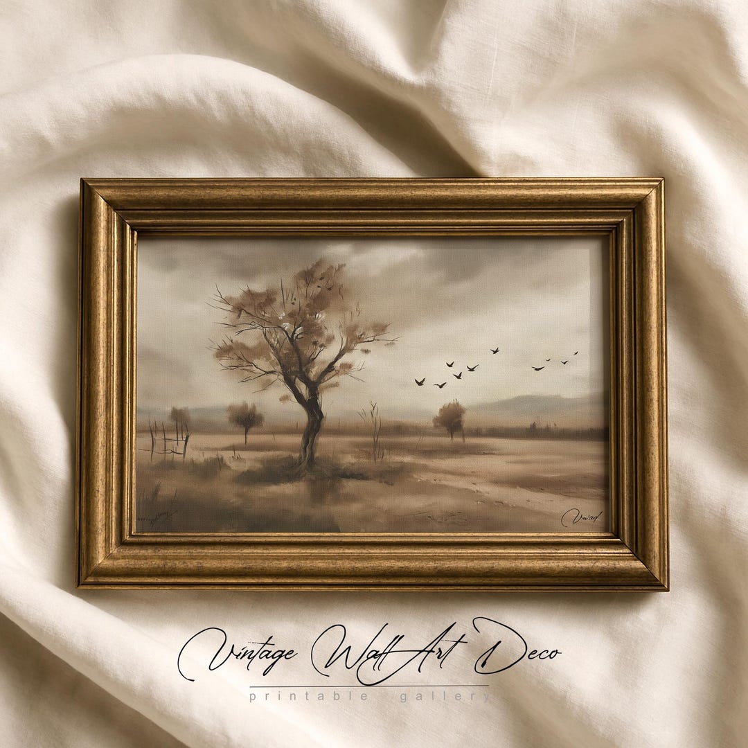Lonely Tree Autumn Landscape Printable Wall Art – Rustic Minimalist ...