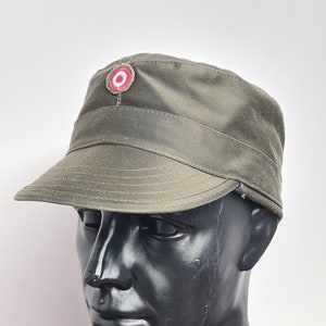 Original Vintage Austrian Army Surplus Green Olive Summer Cap Hat with Ear Flaps Used