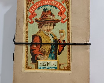 Schachteln , Garnrollen mit schwarzem vintage französischem Leinengarn, Fil de Lin , Fil Au Savoyard , F.&F.R. (Artikelnummer 1)