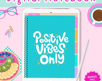 Digitaal notitieboek voor Goodnotes en Notesshelf | Kleurrijk notitieboek met hyperlinks | Planner met 5 secties | Gelinieerde notitiepagina's | GRATIS DIGITALE PLANNER