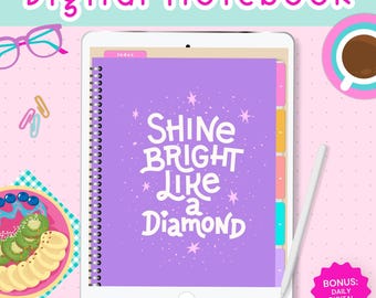 Digital Notebook for Goodnotes & Noteshelf | Colorful and Hyperlinked | 5 Section Planner | Lined Note Pages | FREE DIGITAL PLANNER