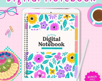 Cuaderno digital para Goodnotes y Noteshelf / Cuaderno colorido con hipervínculos / Planificador de 5 secciones / Páginas con líneas para notas / PLANIFICADOR DIGITAL GRATIS