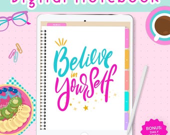 Digitaal notitieboek voor Goodnotes en Notesshelf | Kleurrijk notitieboek met hyperlinks | Planner met 5 secties | Gelinieerde notitiepagina's | GRATIS DIGITALE PLANNER