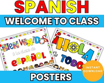Bienvenidos a la Clase de Español Poster, Bright Spanish Classroom Door Decor, Printable Welcome to Spanish Class Sign