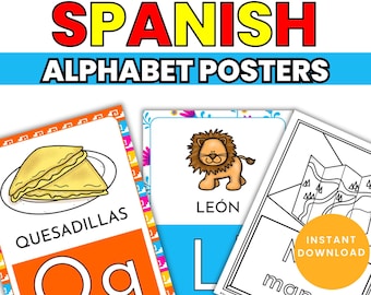 Printable Spanish Alphabet Posters, Classroom Wall Abecedario, Educational ABC Cards for Kids, Immersion Teacher Resource, Digital Download