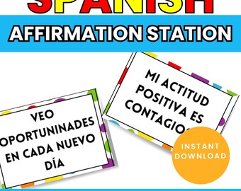 Spanish Affirmation Station Classroom Decor | Growth Mindset for Spanish Learners | Spanish Teacher Gift | Colorful Classroom Posters