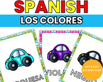 Spanish Color Posters for Classroom Deco or Homeschooling With Cars Los Colores Wall Art
