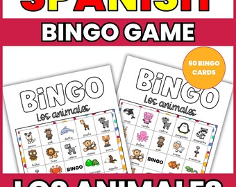 Spanish Animals Bingo Printable Lotería de Animales for Children Classroom Activity for Elementary School or Homeschool Learning