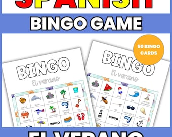 Spanish Summer Bingo Game Printable for Kids Vocabulary Activity Homeschool Language Learning Loteria Teacher Resource