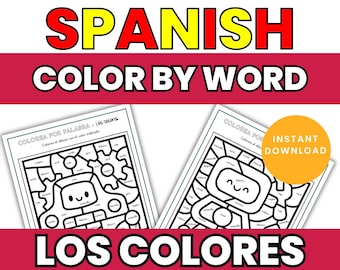 Spanish Colors Color by Code Worksheet, Los Colores Activity for Elementary Spanish (Digital Download)