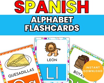 Printable Mini Spanish Alphabet Flashcards, El Abecedario Small ABC Cards for Student Rings, Tarjetas Didácticas para Niños, Spanish Centers