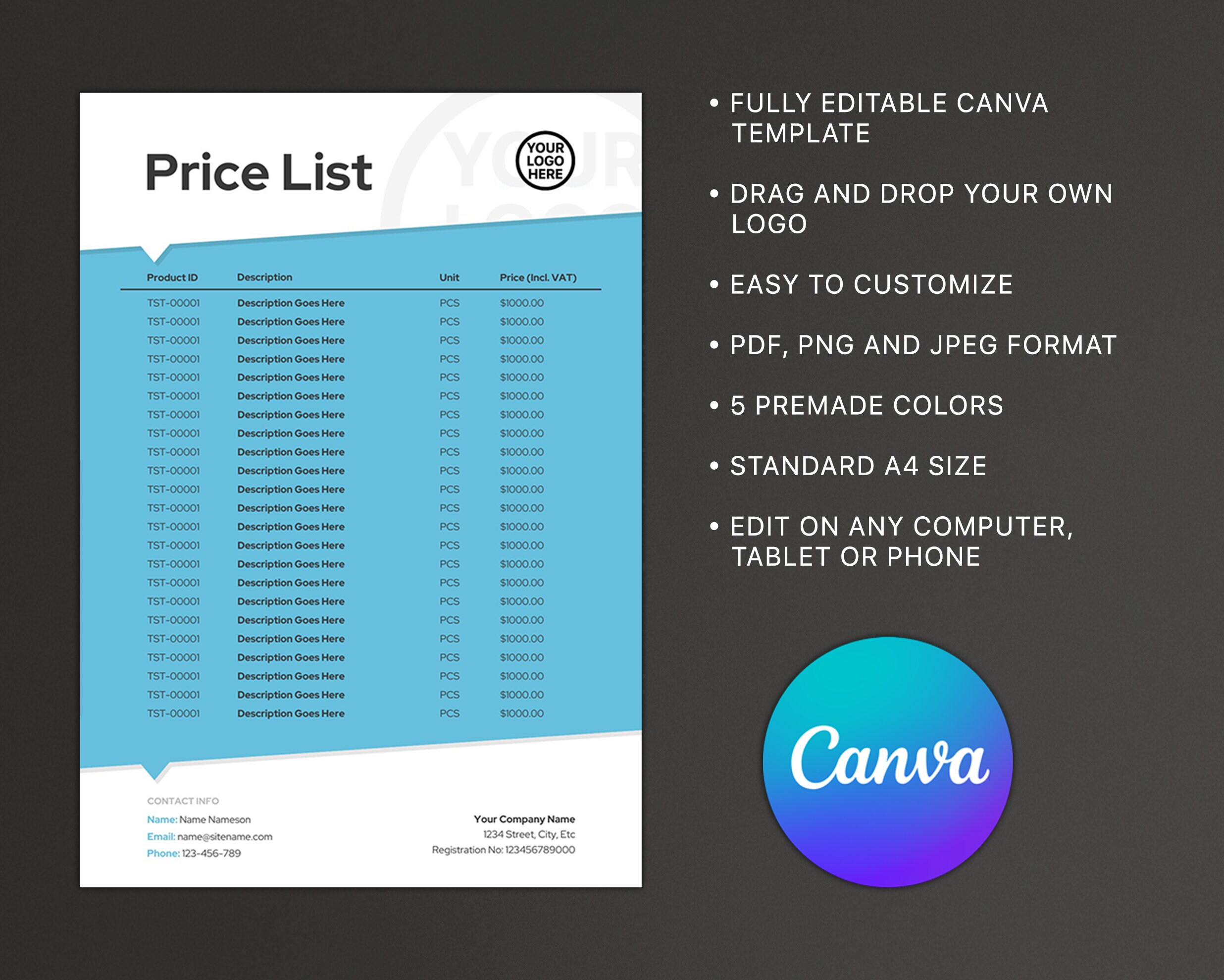 Price List Template. Modern and Easy to Edit Digital Canva Price List