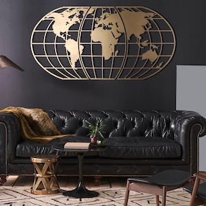 Muur accessoire, metalen sculptuur, grote kunst aan de muur, metalen teken, geometrische kunst aan de muur, abstracte kunst aan de muur, wereldkaart decor