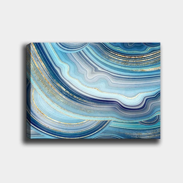 Paintings On Canvas, Oil Painting, Modern Painting, Office Wall Decor, Abstract Picture, Blue Waves, Bedroom Wall Art, Bathroom Decor