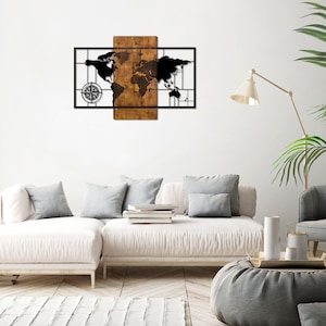 Mapa Del Mundo, Madera Pared Arte Decoración, Adorno, Panel De Pared De Madera, Árbol De Madera, Metal Contrachapado, Regalo De Inauguración, Arte De Pared, Decoración De La Sala De Estar
