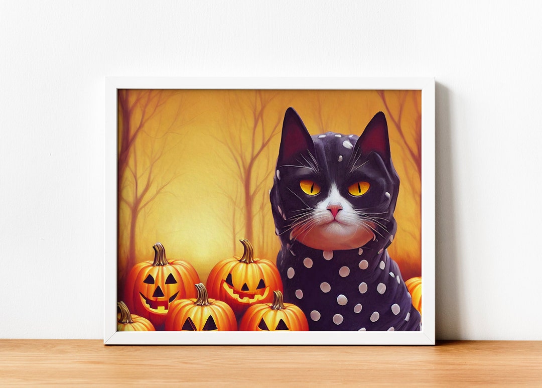 Cat Print Wall Art Halloween Cat Print Cat Printable Etsy