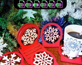 Snowflake Coaster SVG-set: lasergesneden kerstbestanden