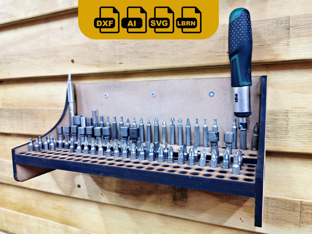 Screwdriver Bits Holder Laser Cut / CNC File, Can Stand on Its Own or Hang From a French Cleat